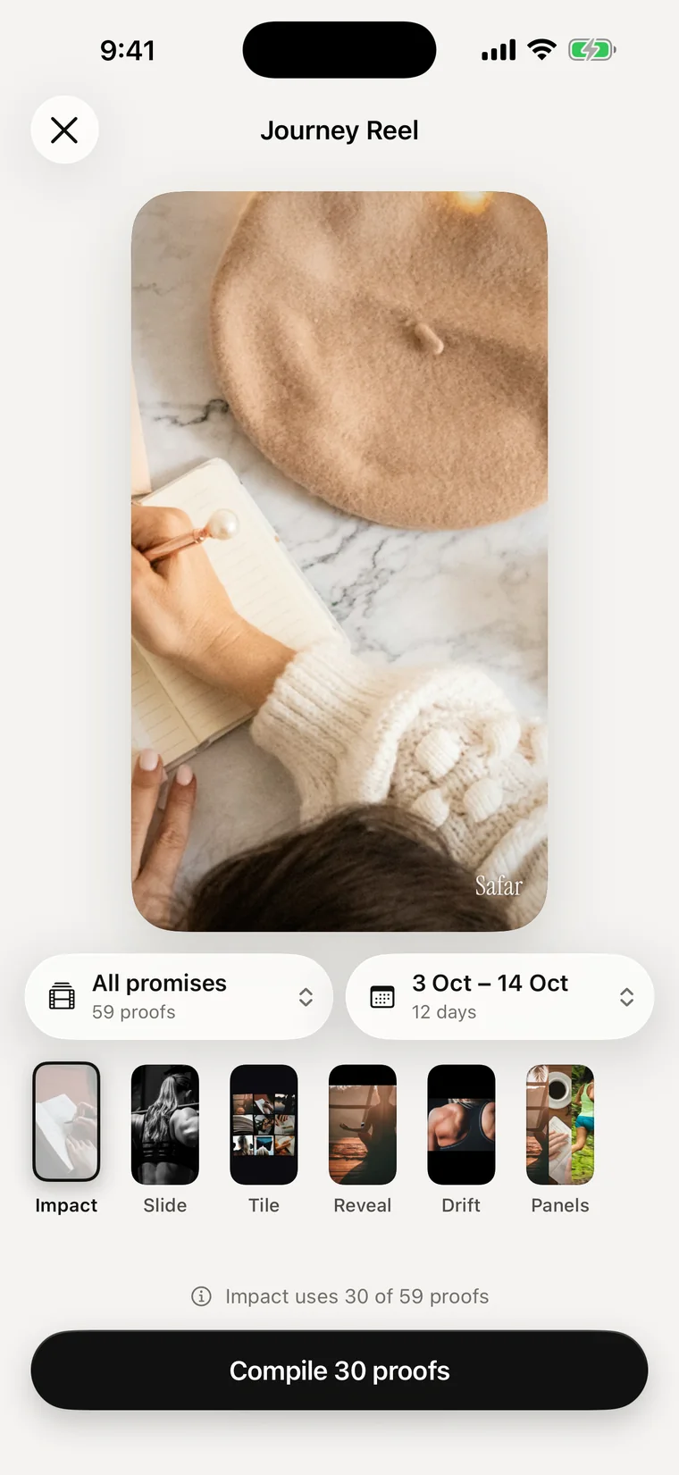 Safar reel builder: All promises, 3 to 14 October, six styles